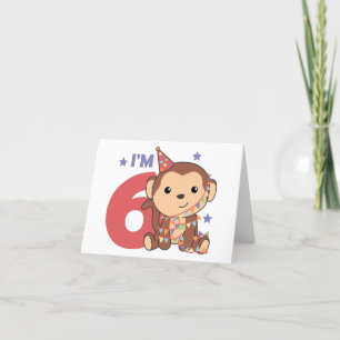 Monkey Sixth Birthday Kids 6 Years Old Thank You C Card