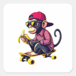 Monkey Skateboarding Square Sticker