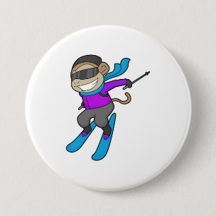 Monkey Skier Ski 7.5 Cm Round Badge