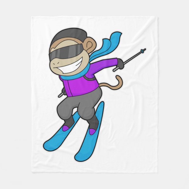 Monkey Skier Ski Fleece Blanket (Front)