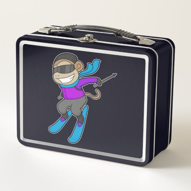 Monkey Skier Ski Metal Lunch Box (Front)