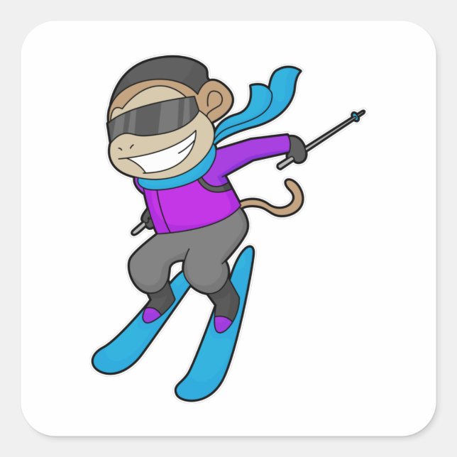 Monkey Skier Ski Square Sticker (Front)