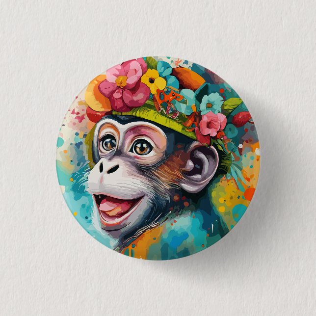 Monkey Smiling 3 Cm Round Badge (Front)