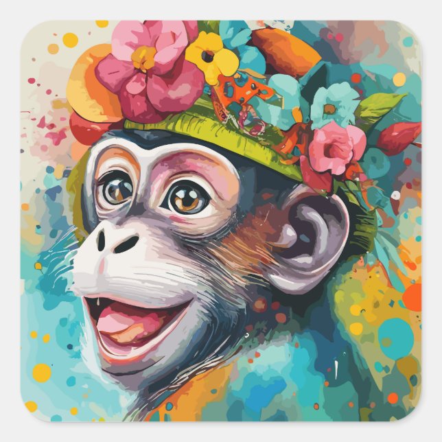 Monkey Smiling Square Sticker (Front)