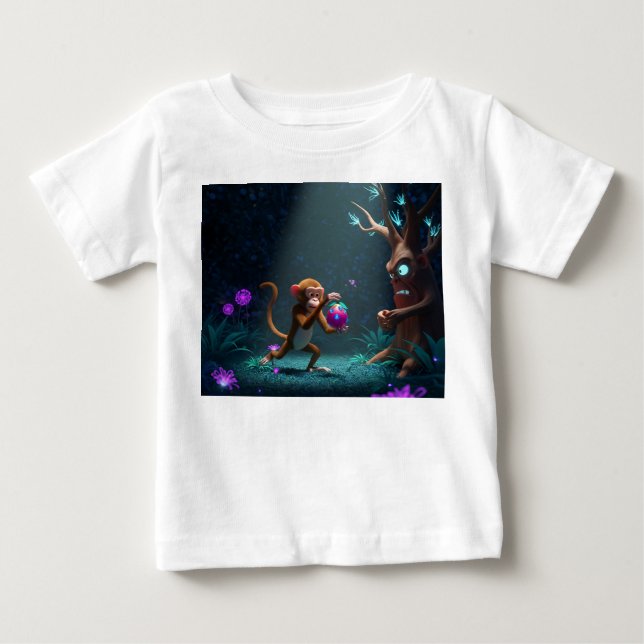 Monkey Stealing Magical Fruit from Grumpy Tree in  Baby T-Shirt (Front)