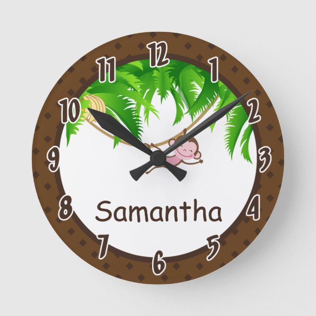 Monkey Swing Jungle Safari Zoo Personalised Clock (Front)