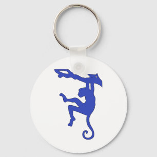 Monkey Swinging in Tree Silhouette Cartoon Key Ring