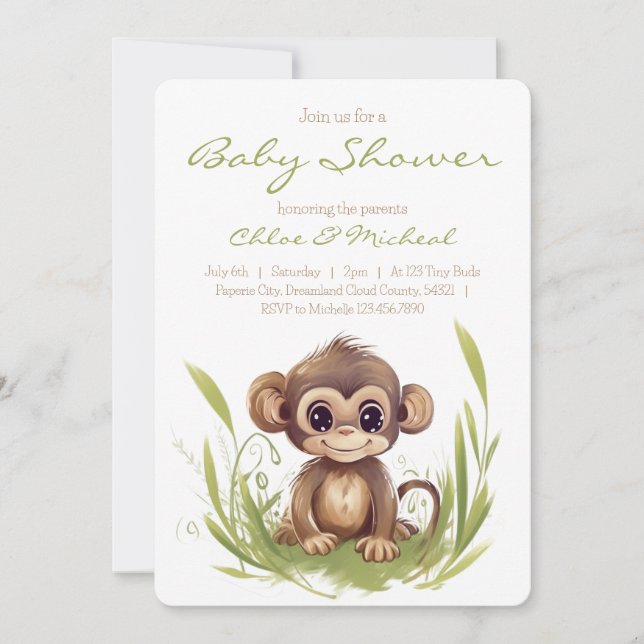 Monkey Themed Baby Shower Invitation (Front)