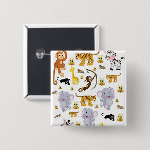 Monkey Tiger Elephant Square Button