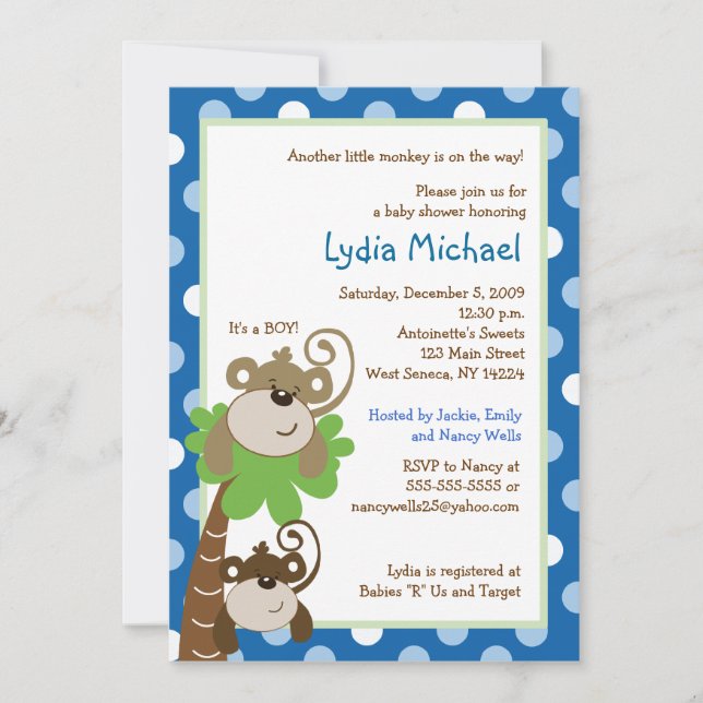 Monkey Time 5x7 Palm Tree Jungle Baby Shower Invitation (Front)