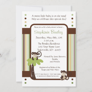 Monkey Time Mod Monkey 5x7 Baby Shower Invitation