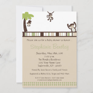 Monkey Time Mod Monkey 5x7 Baby Shower Invitation
