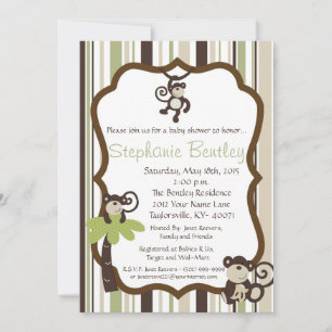 Monkey Time Mod Monkey 5x7 Baby Shower Invitation