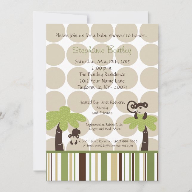 Monkey Time Mod Monkey 5x7 Baby Shower Invitation (Front)