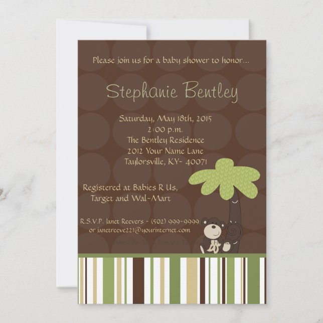 Monkey Time Mod Monkey 5x7 Baby Shower Invitation (Front)