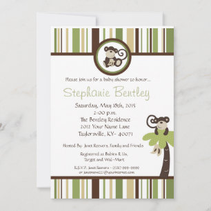 Monkey Time Mod Monkey 5x7 Baby Shower Invitation