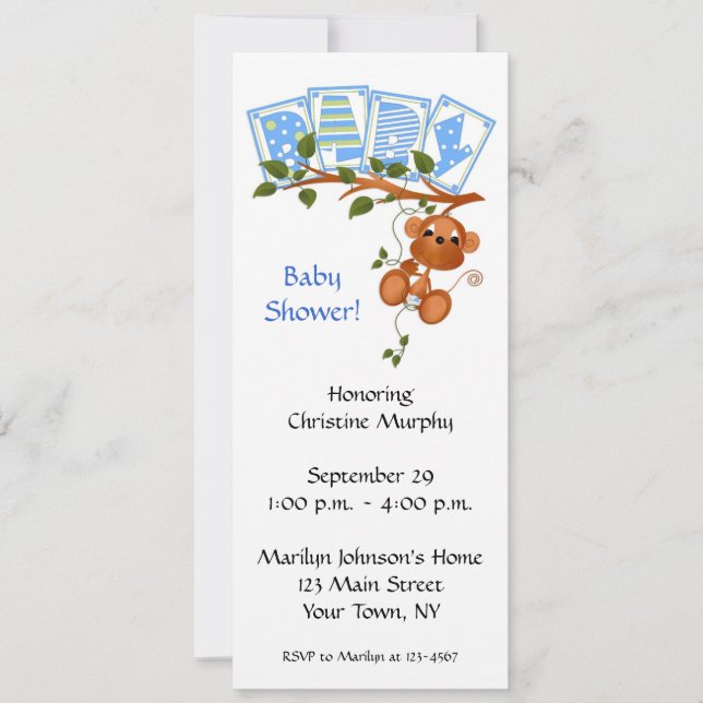 Monkey Tree Baby Shower Invitation (Front)