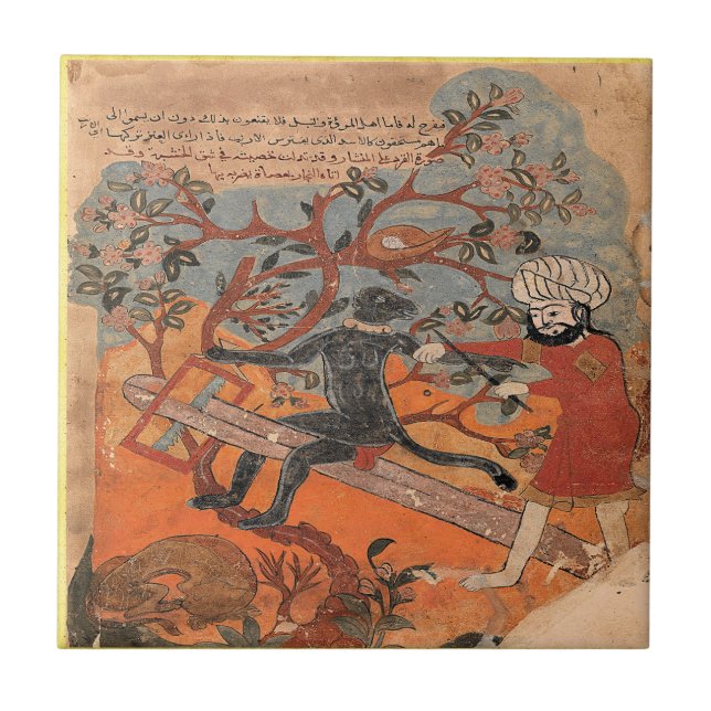 Monkey Tries Carpentry Indian Renaissance Fable Ceramic Tile (Front)