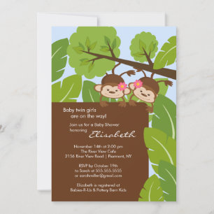 Monkey Twins Baby Shower Invitation Girls