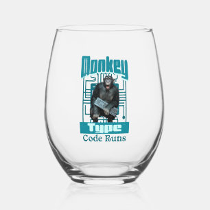 Monkey Type, Code Runs Funny Full-Stack Developer Stemless Wine Glass