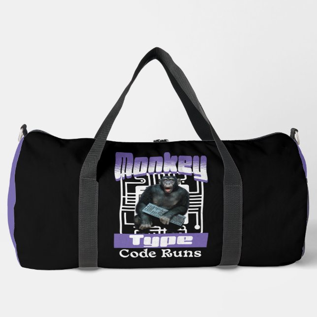 Monkey Typing Code Runs Programmer Humour Duffle Bag (Front)