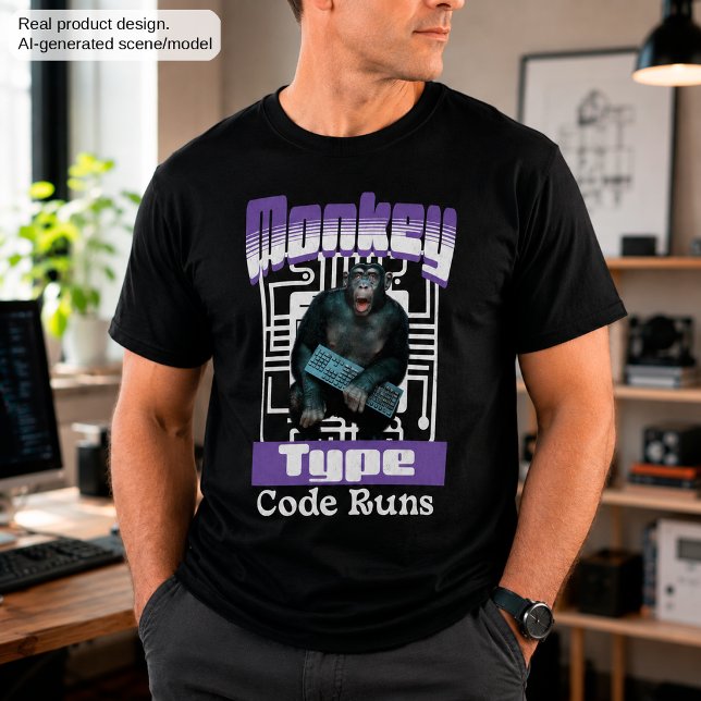 Monkey Typing Code Runs Programmer Humour T-Shirt (Creator Uploaded)