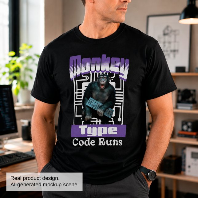 Monkey Typing Code Runs Programmer Humour T-Shirt (Creator Uploaded)