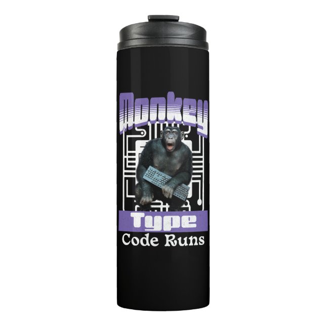 Monkey Typing Code Runs Programmer Humour Thermal Tumbler (Front)