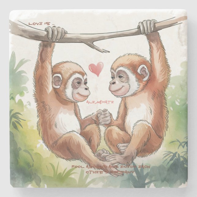 Monkey Valentines Stone Coaster (Front)