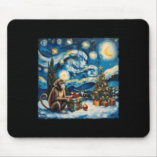 Monkey Van Gogh Style Starry Night Christmas Winte Mouse Pad
