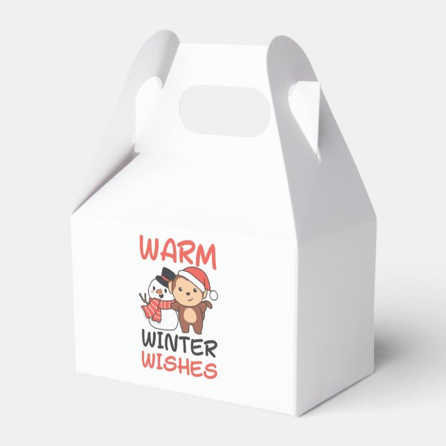 Monkey Warm Winter Wishes Snowman Favour Box (Front Side)