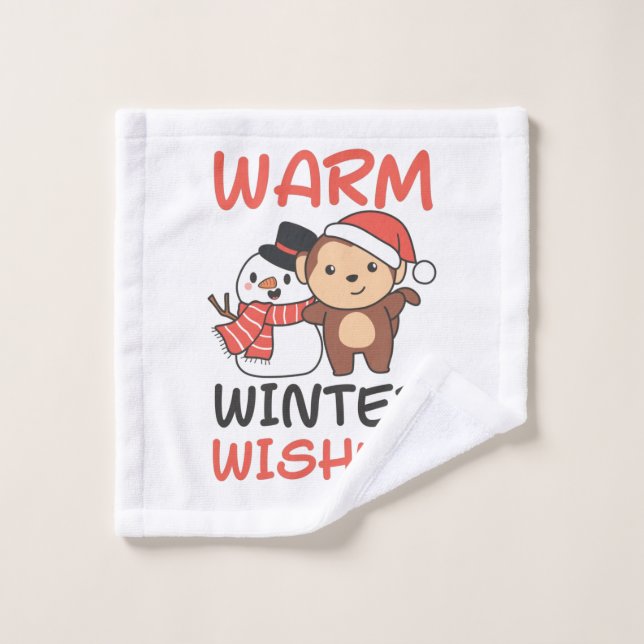 Monkey Warm Winter Wishes Snowman Wash Cloth (Wash Cloth)