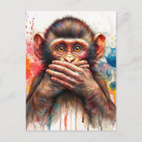 Monkey Watercolor Speak No Evil Art