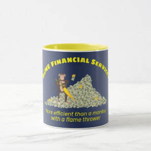 Monkey with a Flamethrower Burning a Pile of Money Mug