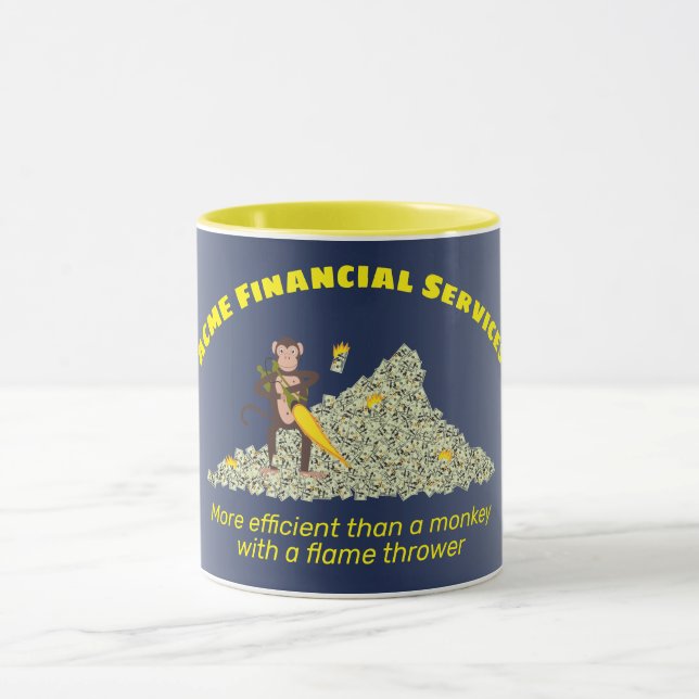 Monkey with a Flamethrower Burning a Pile of Money Mug (Center)