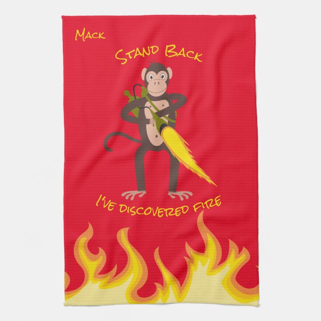 Monkey With a Flamethrower Tea Towel (Vertical)