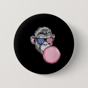 Monkey With American Flag Sungles 4th Of July Gift 6 Cm Round Badge