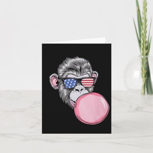 Monkey With American Flag Sungles 4th Of July Gift Card (Front)