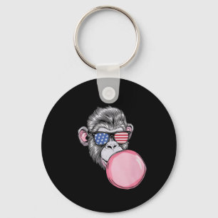 Monkey With American Flag Sungles 4th Of July Gift Key Ring