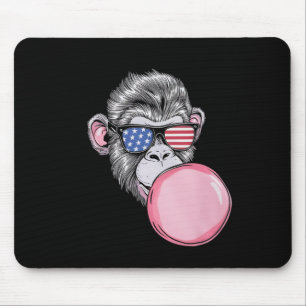 Monkey With American Flag Sungles 4th Of July Gift Mouse Pad