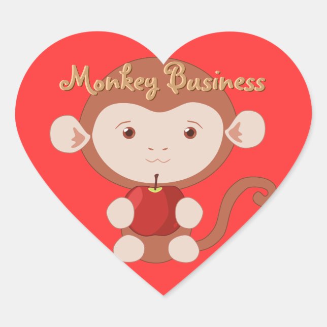 Monkey with Apple Heart Stickers (Front)