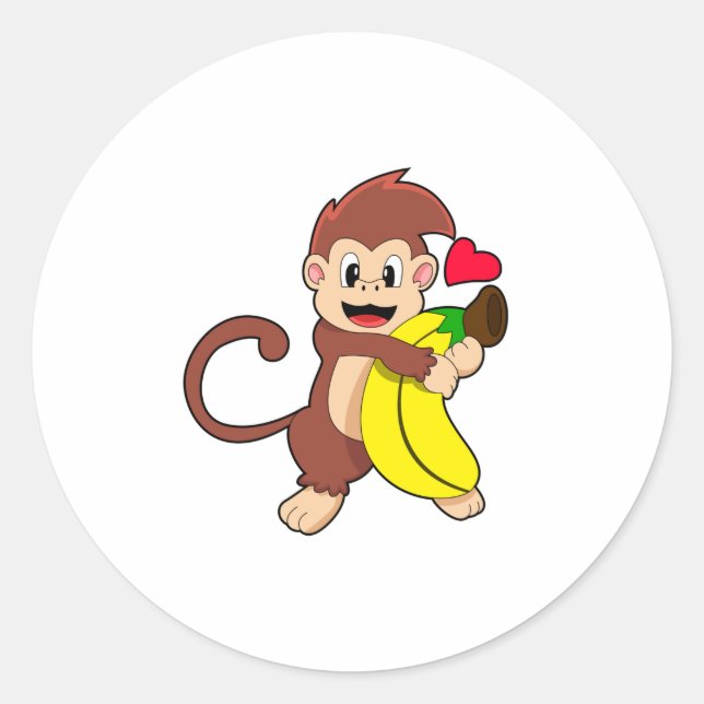 Monkey with Banana Classic Round Sticker (Front)