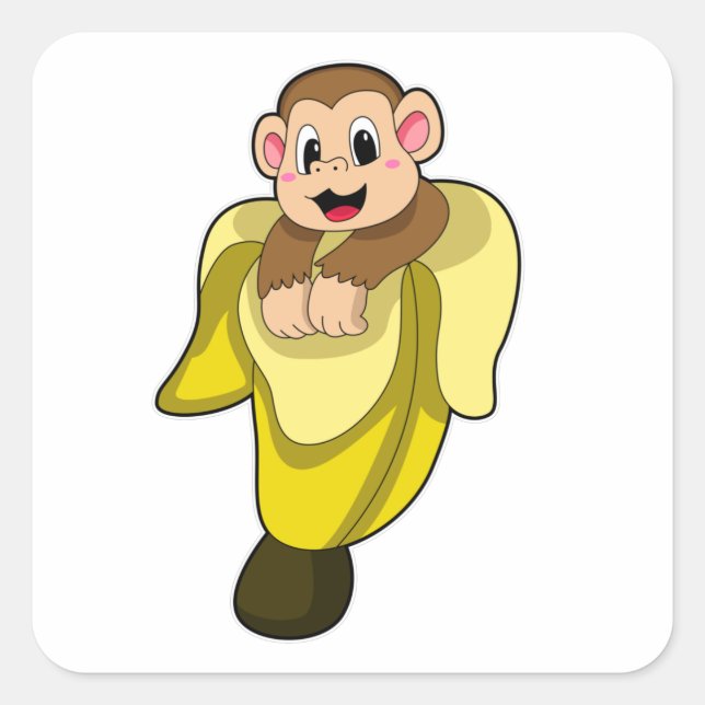 Monkey with Banana peel Square Sticker (Front)