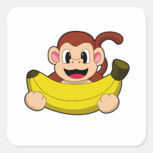 Monkey with Banana Square Sticker