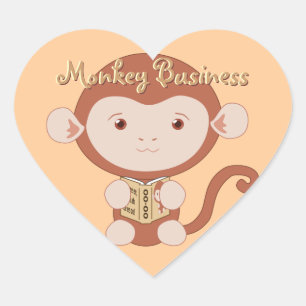 Monkey with Book Heart Stickers