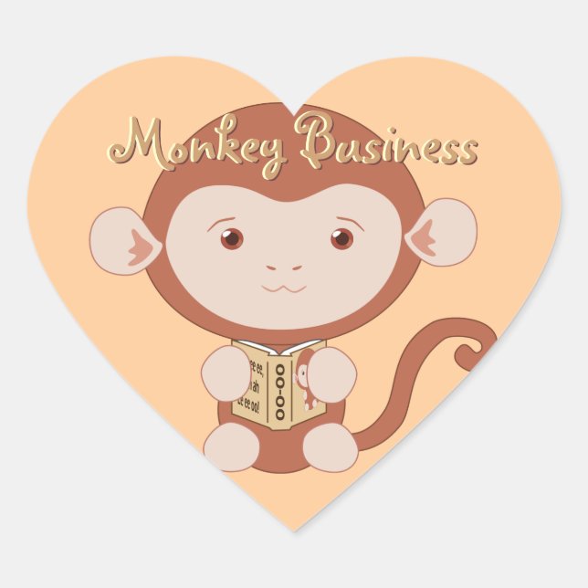 Monkey with Book Heart Stickers (Front)