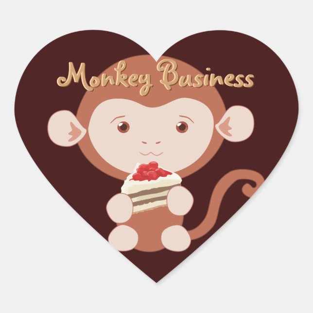 Monkey with Cake Slice Heart Stickers (Front)