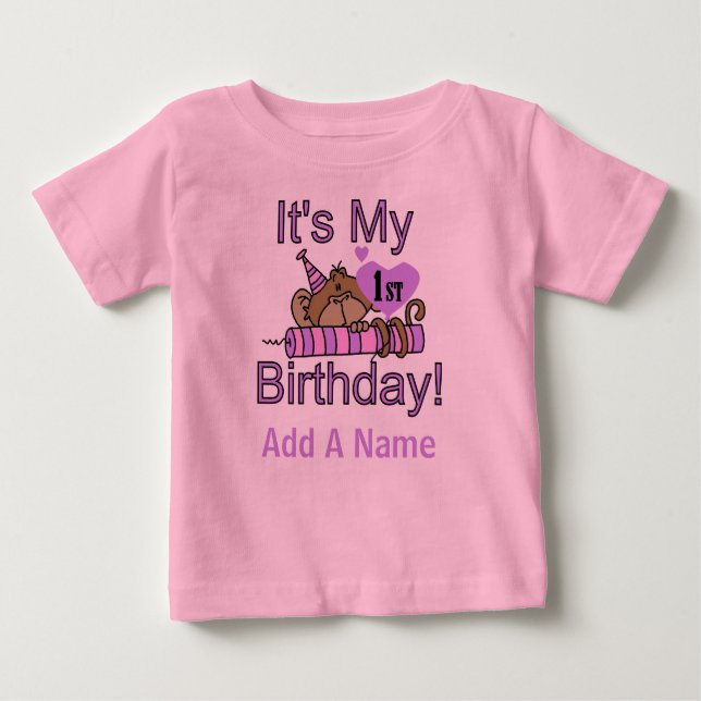 Monkey with Candle 1st Birthday Tshirt (Front)