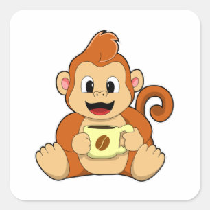 Monkey with Cup of Coffee Square Sticker