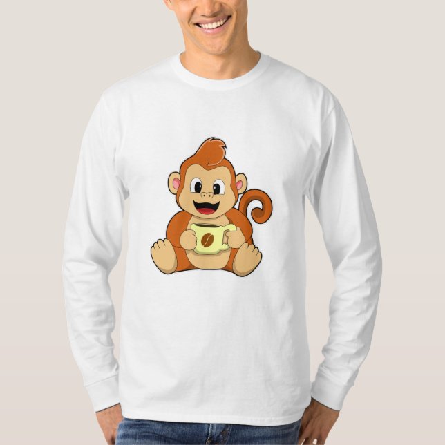 Monkey with Cup of Coffee T-Shirt (Front)